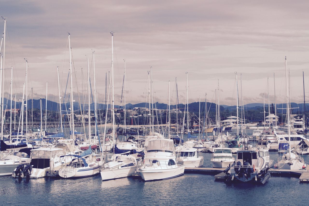 heros-img A picturesque marina with sailboats and yachts docked, set against a coastal mountain backdrop.